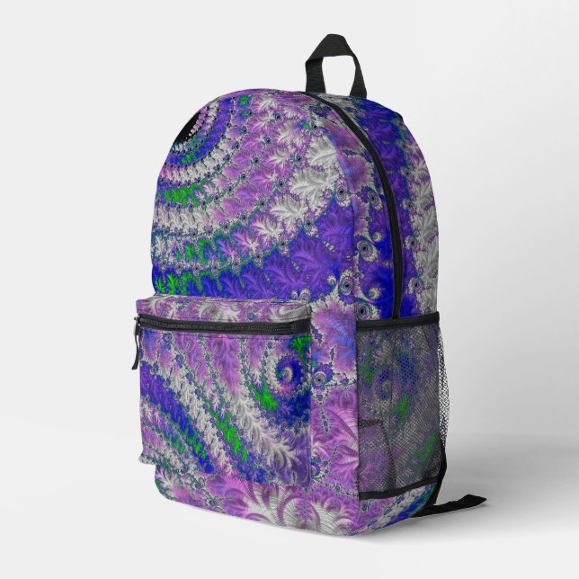 Bold Vibrant Colourful Funky Trippy Fractal Spiral Printed Backpack (Back Corner Right)