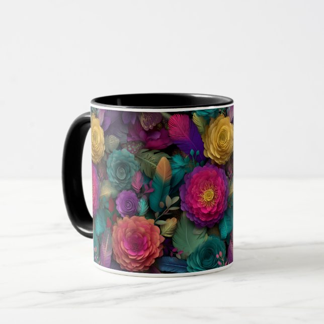 Bold Vibrant Floral Fantasy Art Botanical Gift Mug (Front Left)