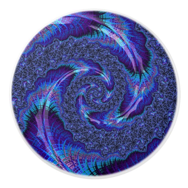 Bold Vibrant Psychedelic Spiralling Fractal Art Ceramic Knob (Front)