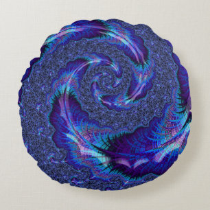 Bold Vibrant Psychedelic Spiralling Fractal Art Round Cushion