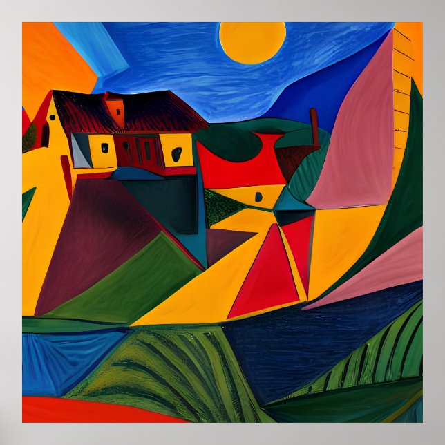 Bold village landscape art poster (Front)