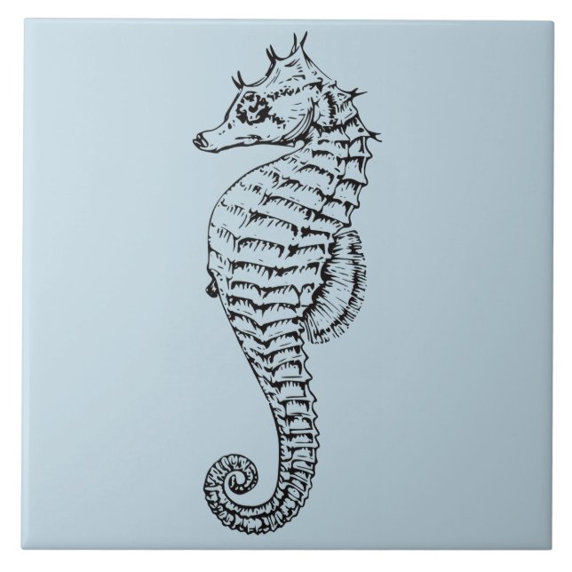 bold  vinatge seahorse in light blue tile (Front)