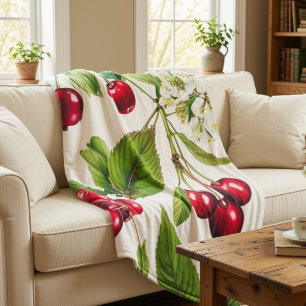 Bold Vintage Cherries Fleece Blanket