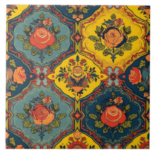 Bold Vintage Rose Art Nouveau Floral Tile