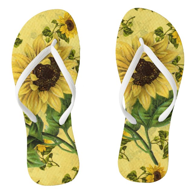 Bold Vintage Sunflowers  Flip Flops (Footbed)