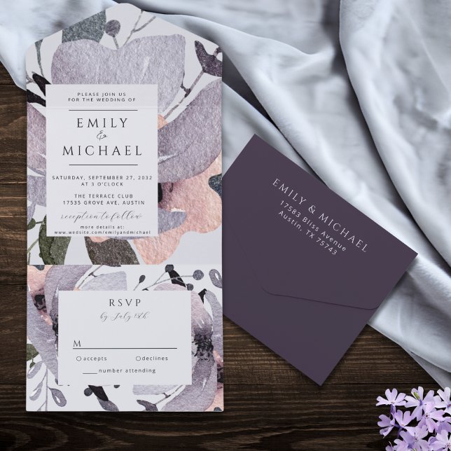 Bold Violet Plum Mauve Floral Abstract All In One  All In One Invitation (Creator Uploaded)