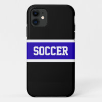 Bold Vivid Blue Black White Stripes "SOCCER" Text