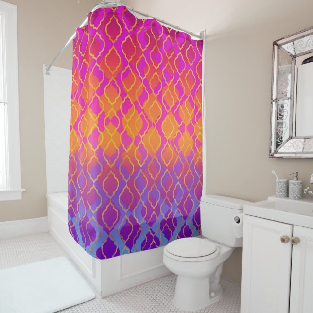 Bold Vivid Vibrant Colourful Pink Orange Gold Shower Curtain (In Situ)