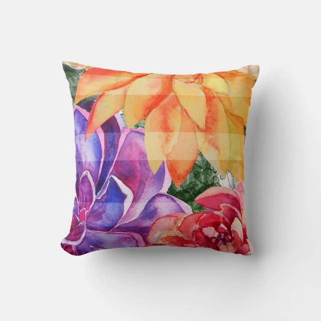 Bold Vivid Vibrant Colourful Succulents Cushion (Front)