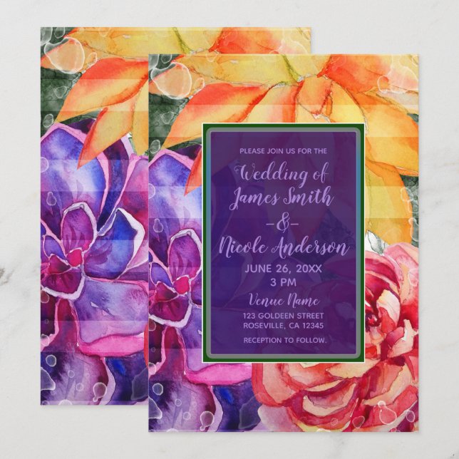 Bold Vivid Vibrant Colourful Succulents Wedding Invitation (Front/Back)