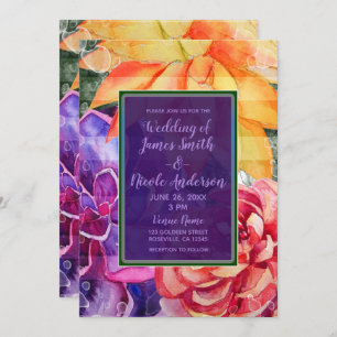 Bold Vivid Vibrant Colourful Succulents Wedding Invitation