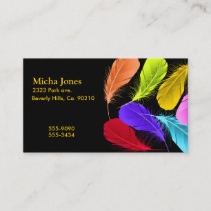 Bold Vivid Wild Coloured Feathers On Black Business Card