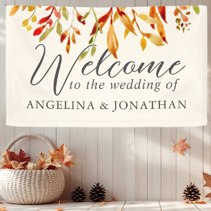 Bold Watercolor Autumn Leaves Cream Wedding Banner