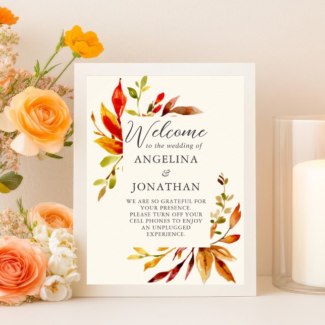 Bold Watercolor Autumn Leaves Cream Wedding Poster (Creator Uploaded)