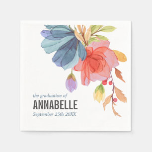 Bold Watercolor Blue Wildflowers  Graduation Napkin