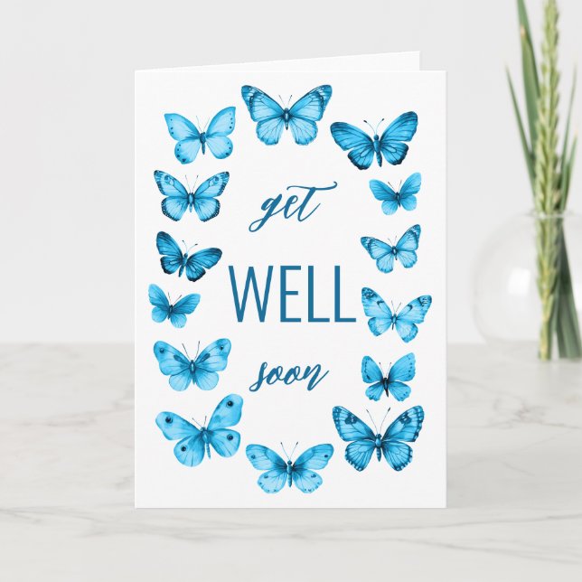 Bold Watercolor Butterflies GET WELL SOON CUSTOM  Card (Front)