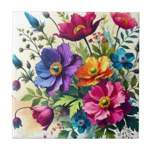 Bold Watercolor Floral Tile