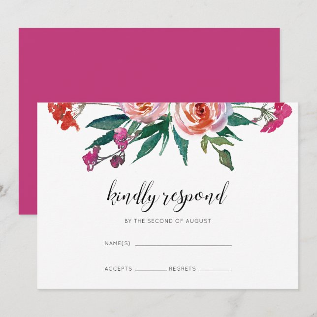 Bold Watercolor Floral Wedding RSVP Invitation (Front/Back)