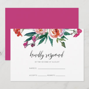 Bold Watercolor Floral Wedding RSVP Invitation