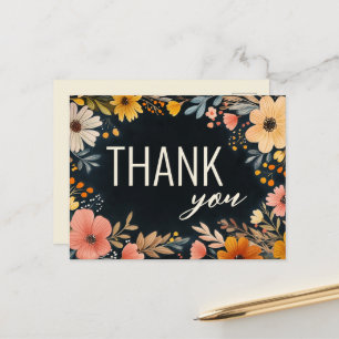 Bold Watercolor Florals Custom THANK YOU  Postcard