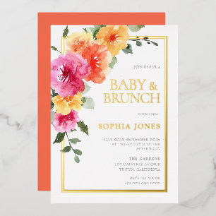 Bold Watercolor Flowers Baby Shower Brunch