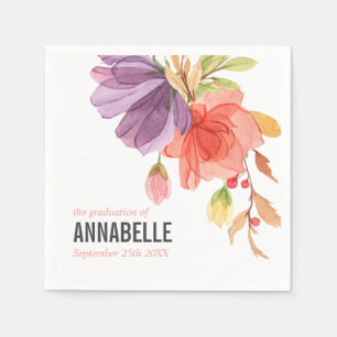 Bold Watercolor Pink Wildflowers  Graduation Napkin