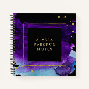 Bold Watercolor Splash with Faux Gold Look Accents Notebook
