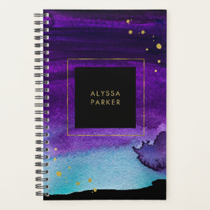 Bold Watercolor Splash with Faux Gold Look Accents Planner