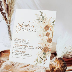 Bold Watercolor Terracotta Wedding Signature Drink Pedestal Sign