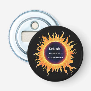 Bold Watercolor Total Solar Eclipse 2026 Name Bottle Opener