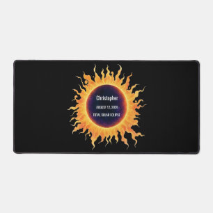 Bold Watercolor Total Solar Eclipse 2026 Name Desk Mat