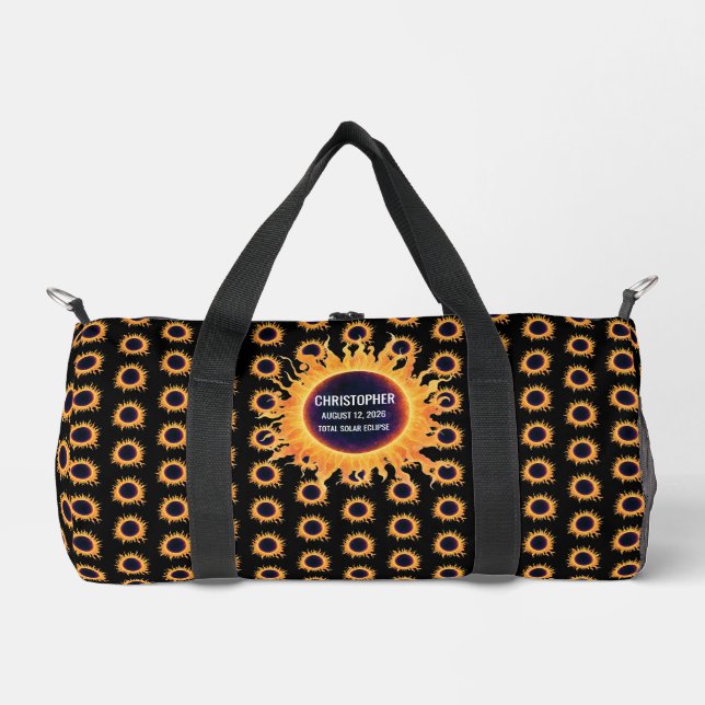 Bold Watercolor Total Solar Eclipse 2026 Name Duffle Bag (Front)