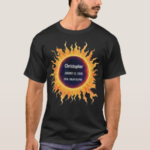Bold Watercolor Total Solar Eclipse 2026 Name T-Shirt