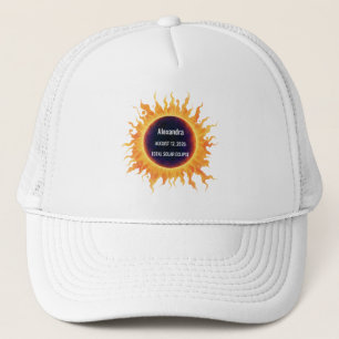 Bold Watercolor Total Solar Eclipse 2026 Name Trucker Hat