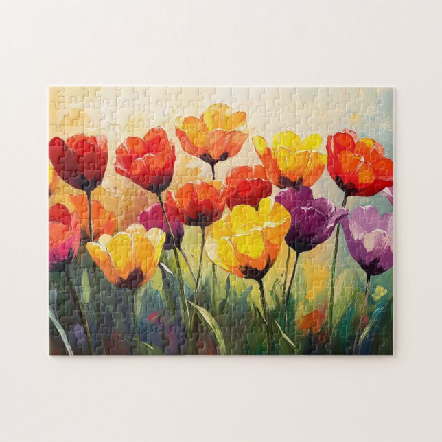 Bold Watercolor Tulips in Spring Jigsaw Puzzle (Horizontal)