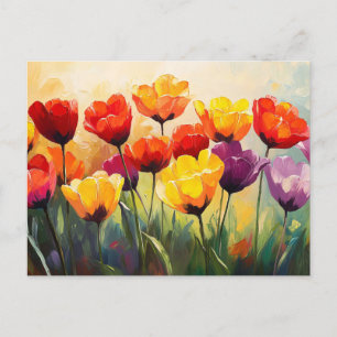 Bold Watercolor Tulips in Spring Postcard
