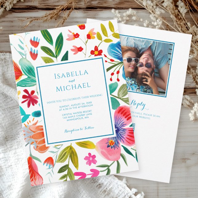 Bold Watercolor Wildflower Wedding Invitation (Creator Uploaded)