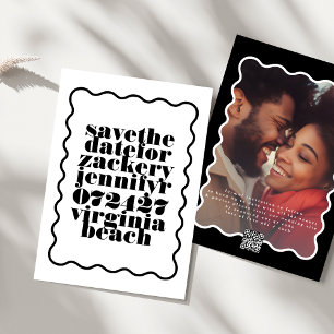 Bold Wavy Frame Black White QR Code Photo Save The Date