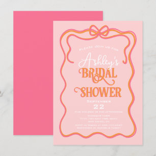 Bold Wavy Frame Bow Pink Orange Bridal Shower Invitation