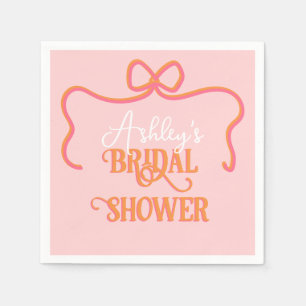 Bold Wavy Frame Bow Pink Orange Bridal Shower Napkin