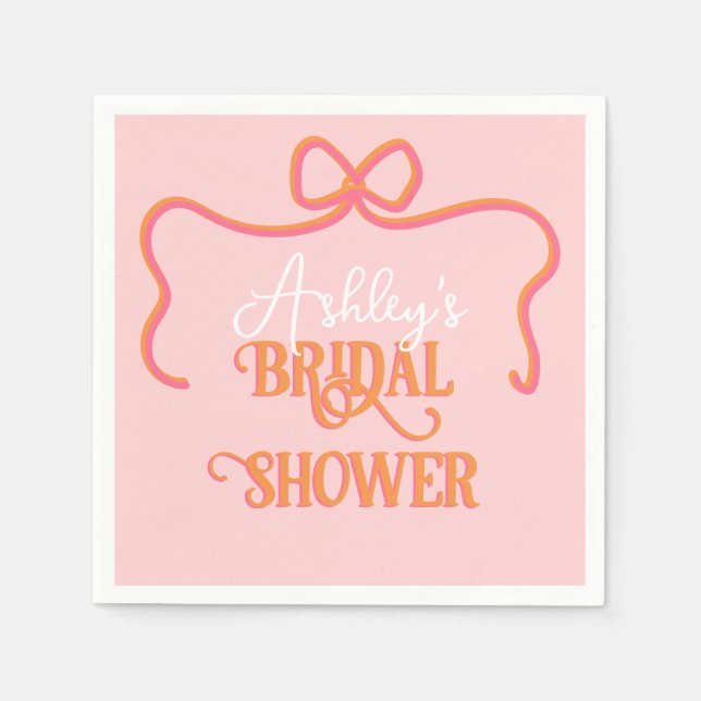 Bold Wavy Frame Bow Pink Orange Bridal Shower Napkin (Front)
