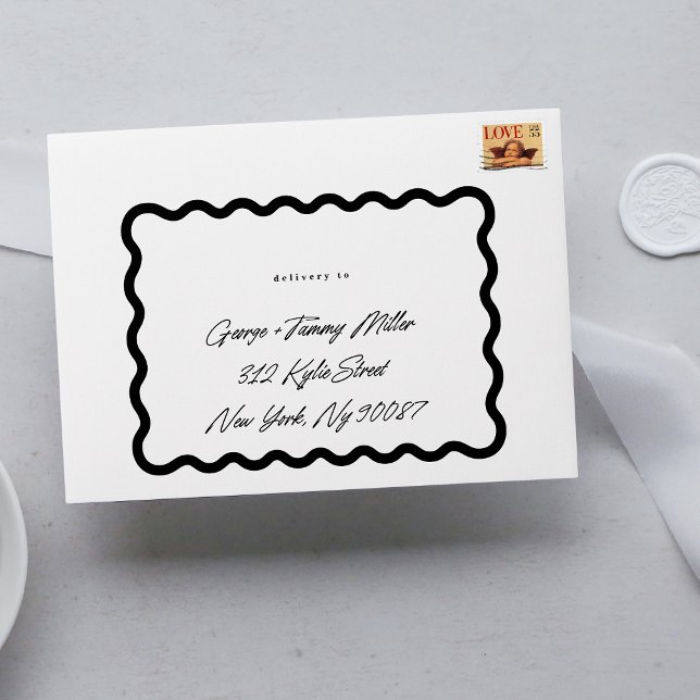 Bold Wavy Line Frame Return Address Wedding Envelope (Creator Uploaded)
