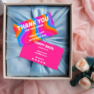 Bold Wavy Rainbow Order Thank You Discount Social  Business Card