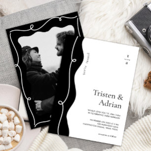 Bold Wavy Side Frame Squiggle Modern Wedding Invitation