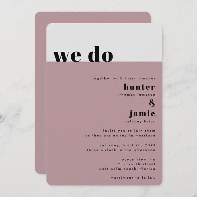 Bold "We Do" Light Mauve Wedding Invitation (Front/Back)