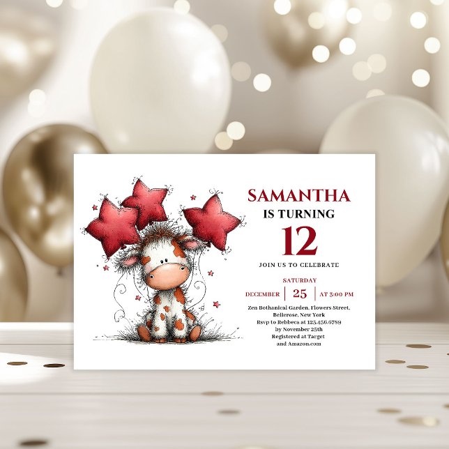 Bold whimsical animals cow kids birthday invite (Bold whimsical animals party kids birthday invitation

)