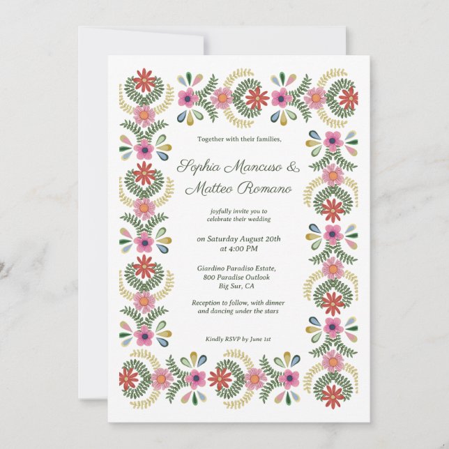 Bold Whimsical Floral Wedding Invitation (Front)