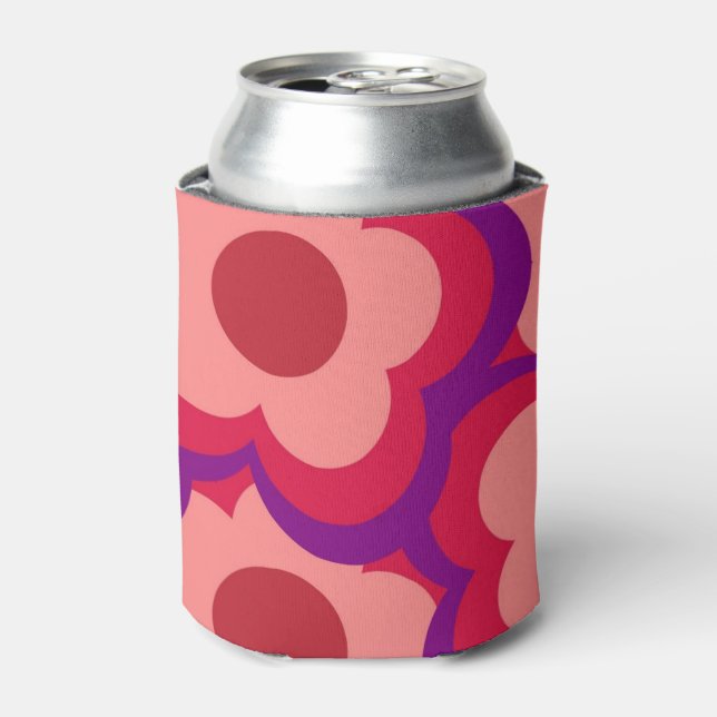 Bold Whimsical Red & Pink Floral Retro, Preppy  Can Cooler (Can Front)