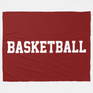 Bold White BASKETBALL Text On Deep Vintage Red Fleece Blanket