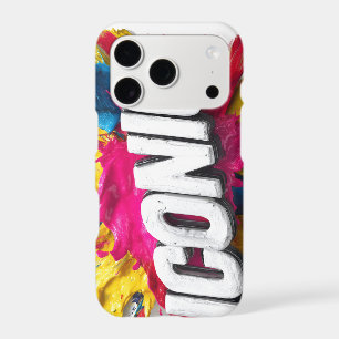 Bold White "ICONIC" Text Colorful Paint Splatter